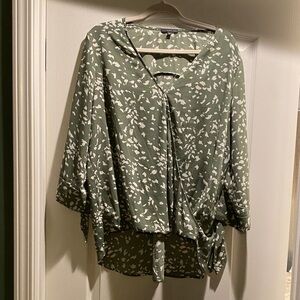 West Kei Olive Blouse with Ivory Accents